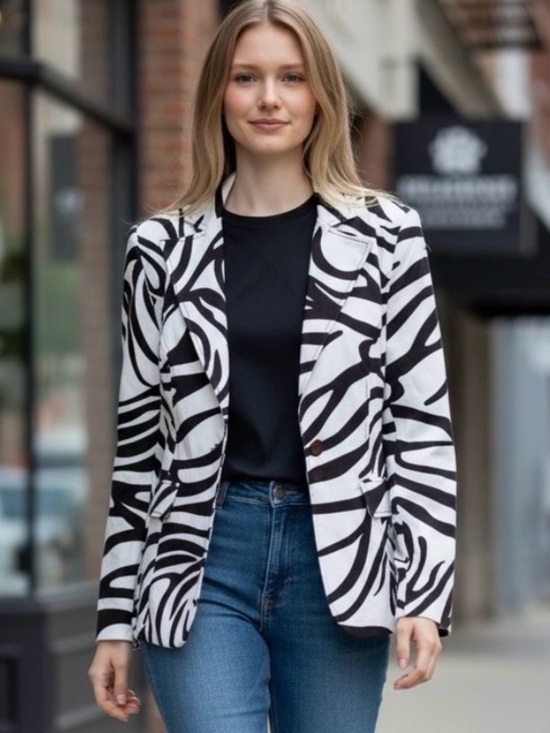 Essentials Jackets & Blazers - Essentials Brown and White Blazer with Zebra Print